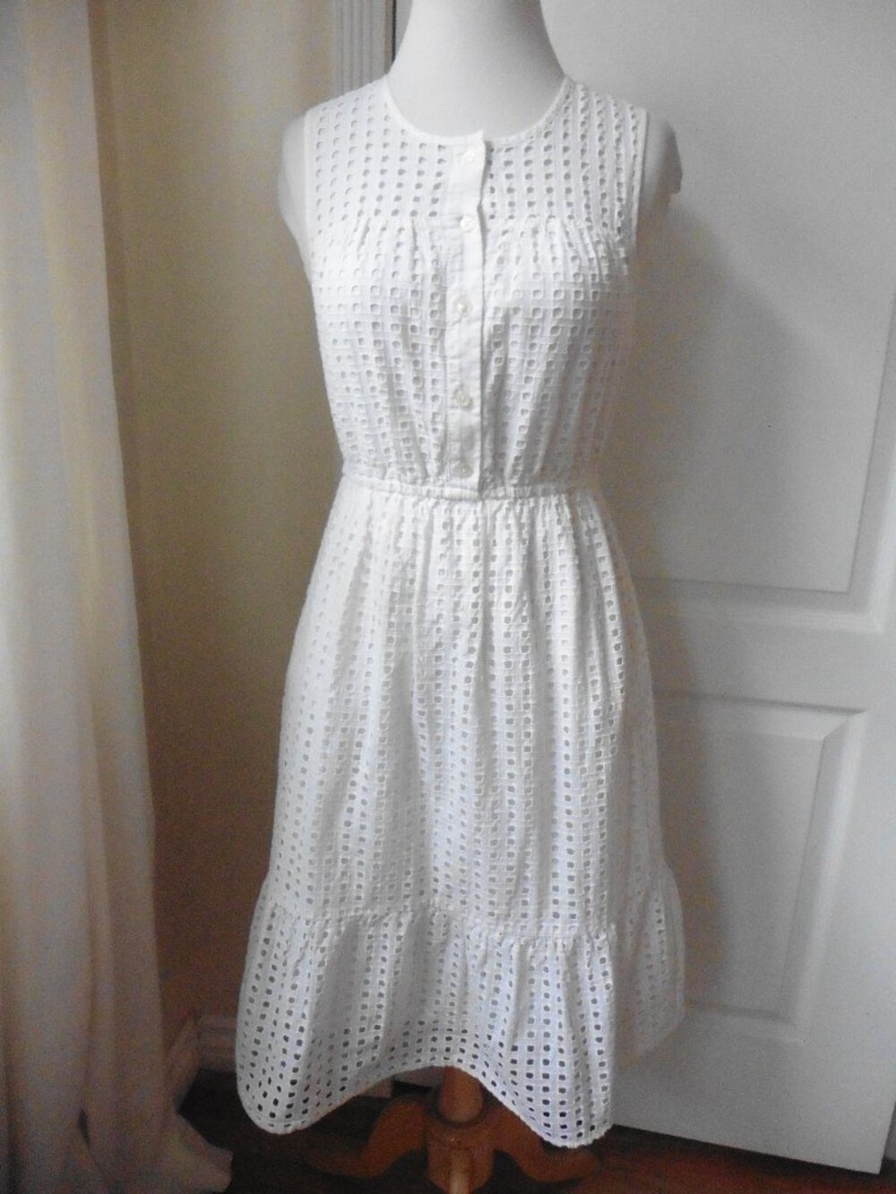 J Crew White Cotton Eyelet Lace Lined Summer Dress w/Pockets Size 00